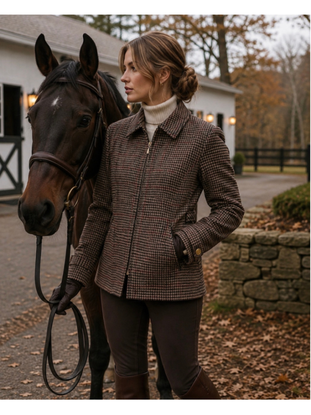 VG Worthington Women’s Size 14 Wool Houndstooth Plaid Jacket Equestrian Heritage